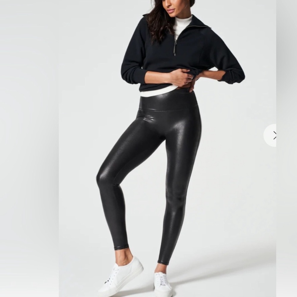 SPANX Black Faux Leather Leggings XL